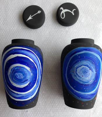 Zodiac urns, front blue and starsigns leads